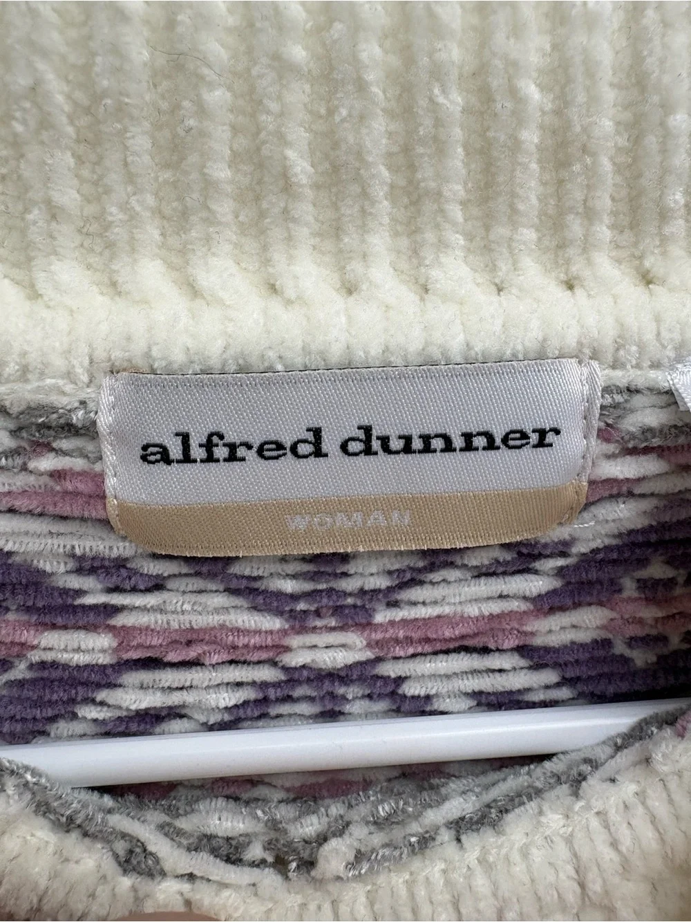 Alfred Dunner Cream Fair Isle Turtleneck Sweater with Purple Accents - beauty